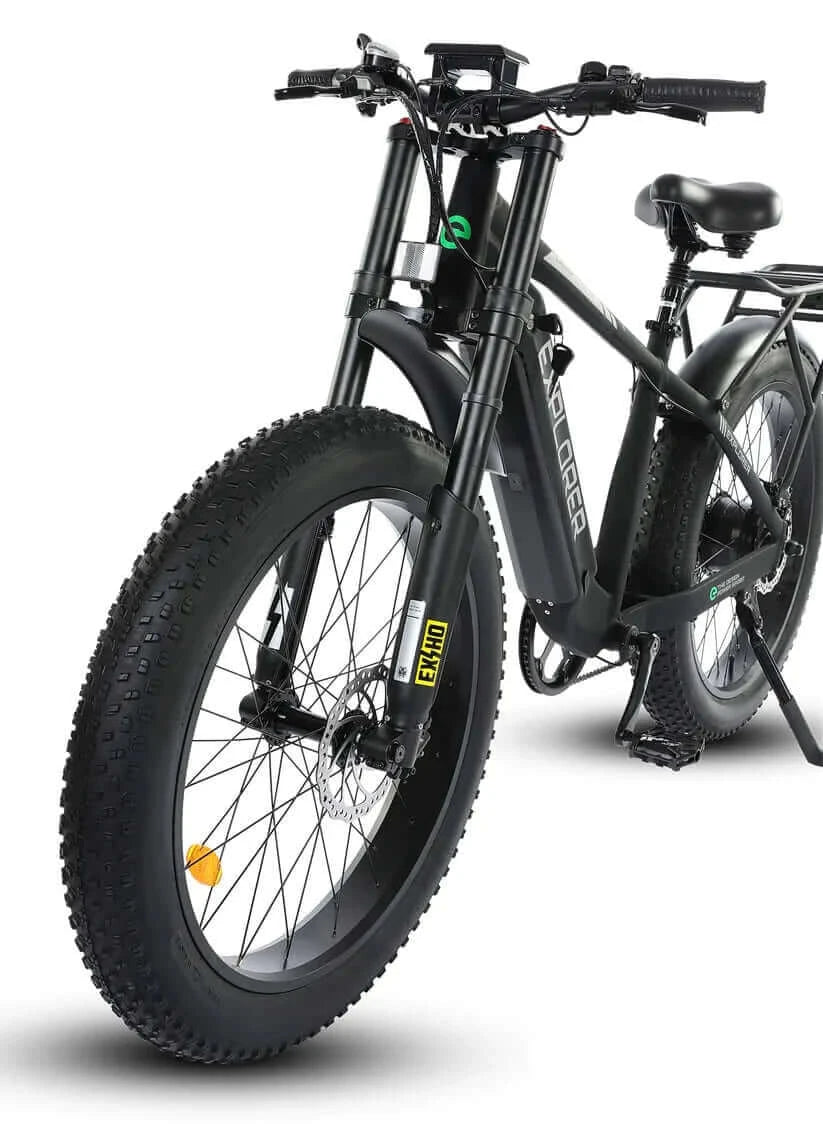 Ecotric Bikes - Ecotric Explorer 26 inches 48V Fat Tire Electric Bike with Rear Rack, Black