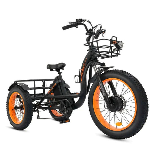 Ecotric Bikes - Ecotric 48V 24"x4.0 Front 20"x4.0 Rear Tires Tricycle Electric Bike w/ Front Basket + Rear Rack