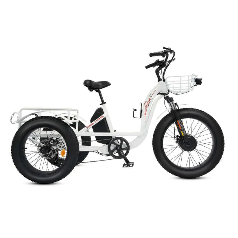 Ecotric Bikes - Ecotric 48V 24"x4.0 Front 20"x4.0 Rear Tires Tricycle Electric Bike w/ Front Basket + Rear Rack