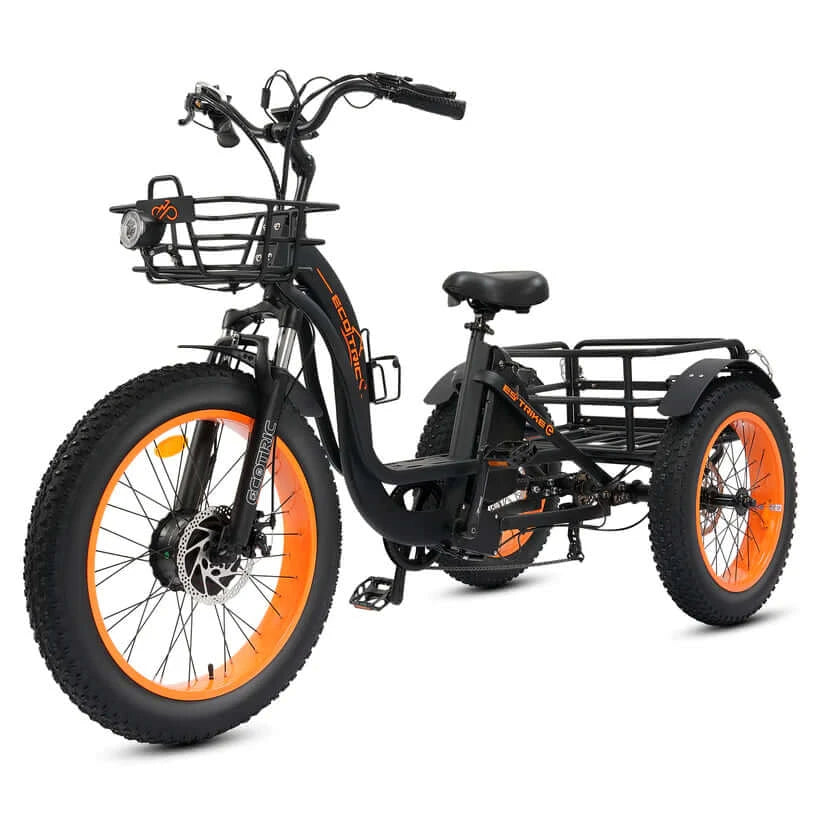 Ecotric Bikes - Ecotric 48V 24"x4.0 Front 20"x4.0 Rear Tires Tricycle Electric Bike w/ Front Basket + Rear Rack