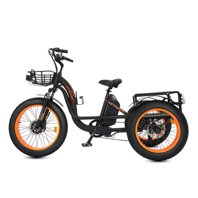 Ecotric Bikes - Ecotric 48V 24"x4.0 Front 20"x4.0 Rear Tires Tricycle Electric Bike w/ Front Basket + Rear Rack