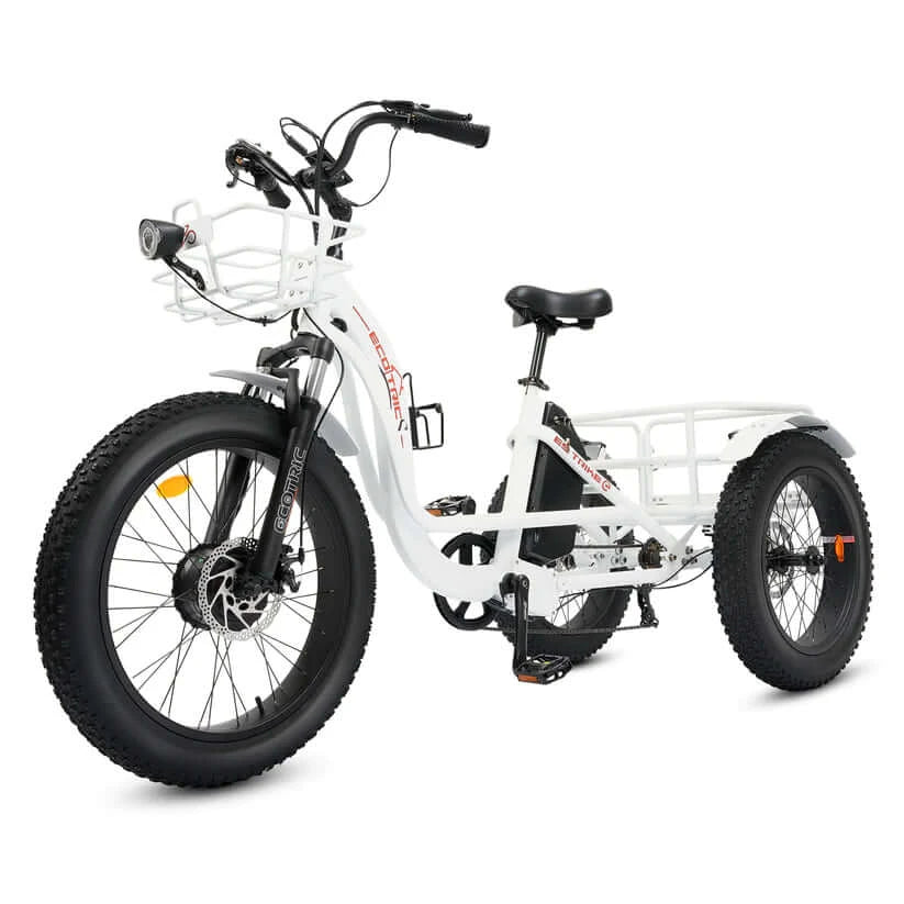 Ecotric Bikes - Ecotric 48V 24"x4.0 Front 20"x4.0 Rear Tires Tricycle Electric Bike w/ Front Basket + Rear Rack