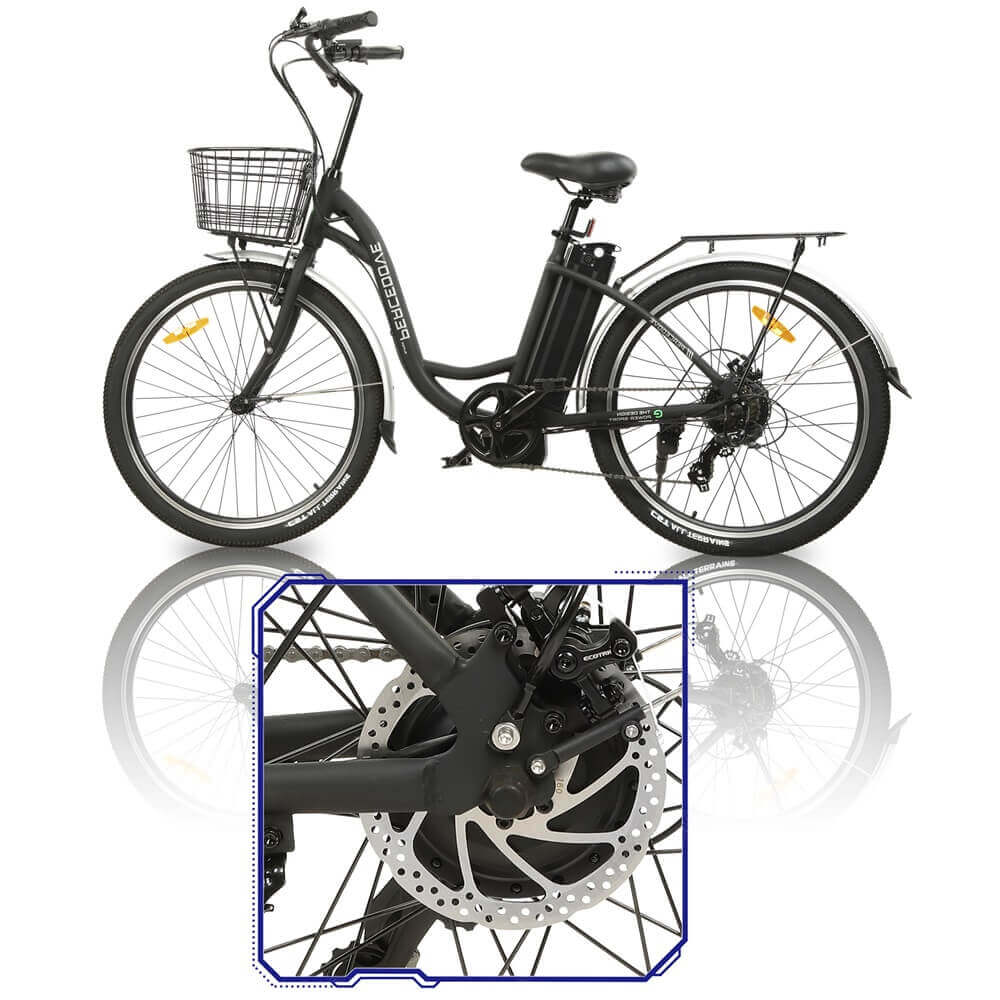 Ecotric Bikes - Ecotric 26inch Peacedove Electric City Bike w/ Basket and Rear Rack