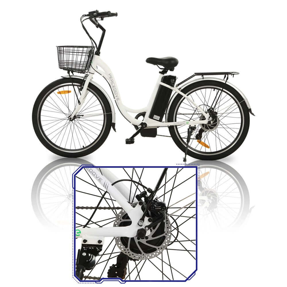 Ecotric Bikes - Ecotric 26inch Peacedove Electric City Bike w/ Basket and Rear Rack