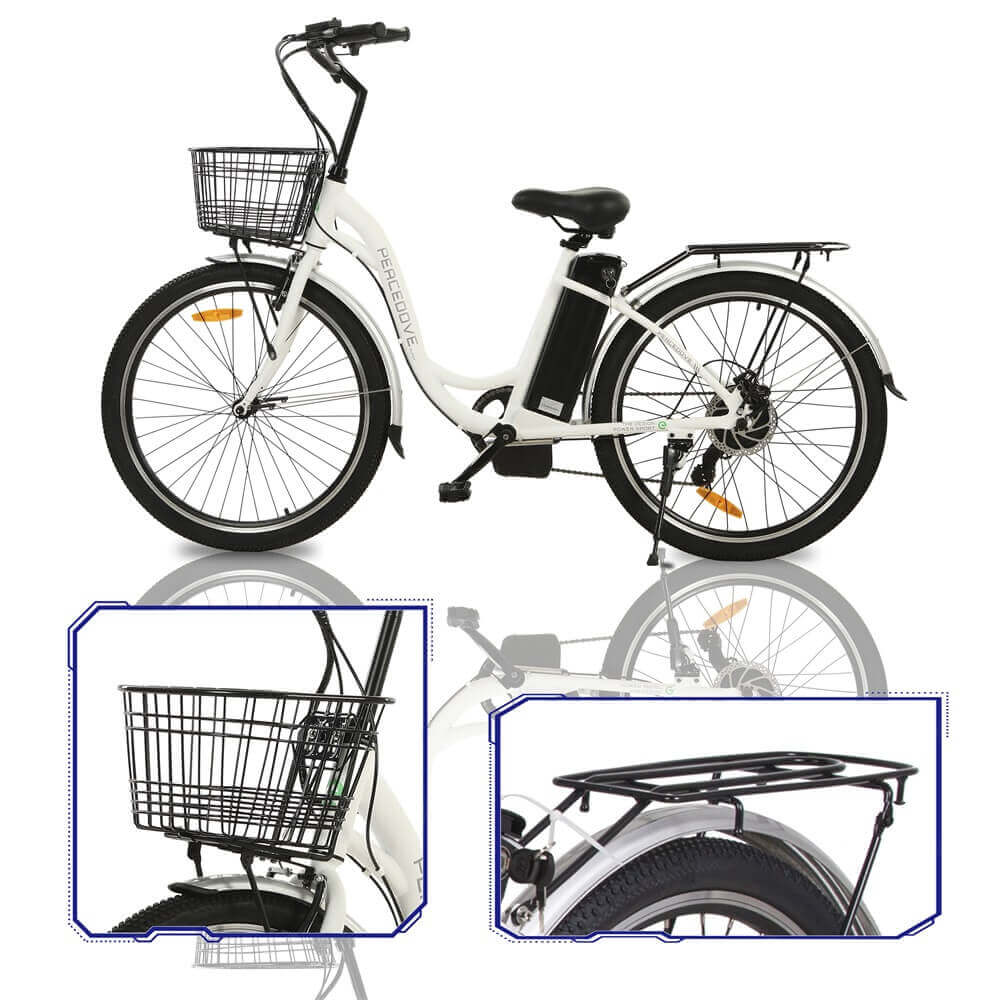 Ecotric Bikes - Ecotric 26inch Peacedove Electric City Bike w/ Basket and Rear Rack