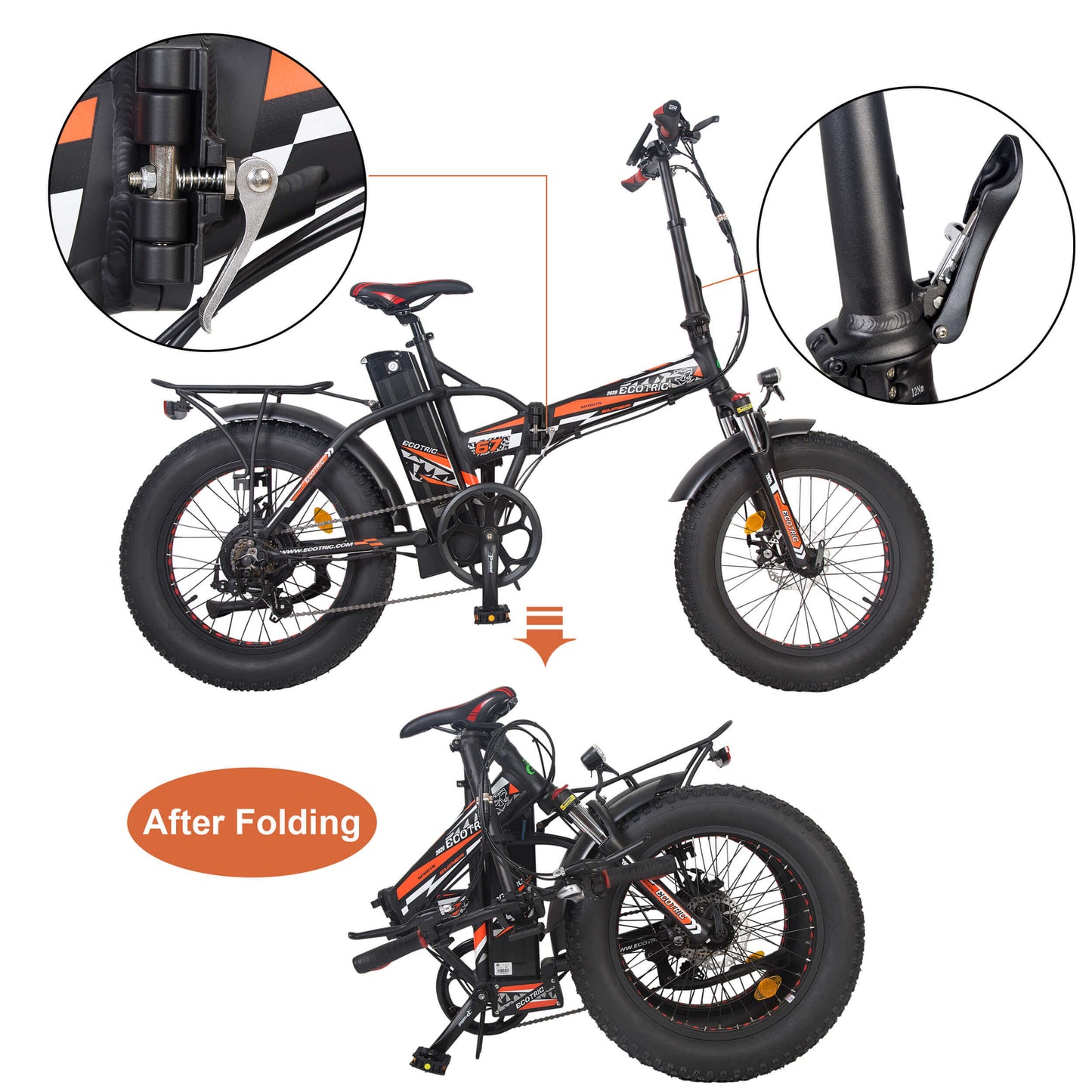 Ecotric Bikes - Ecotric 48V Fat Tire Portable and Folding Electric Bike W/ Color LCD Display